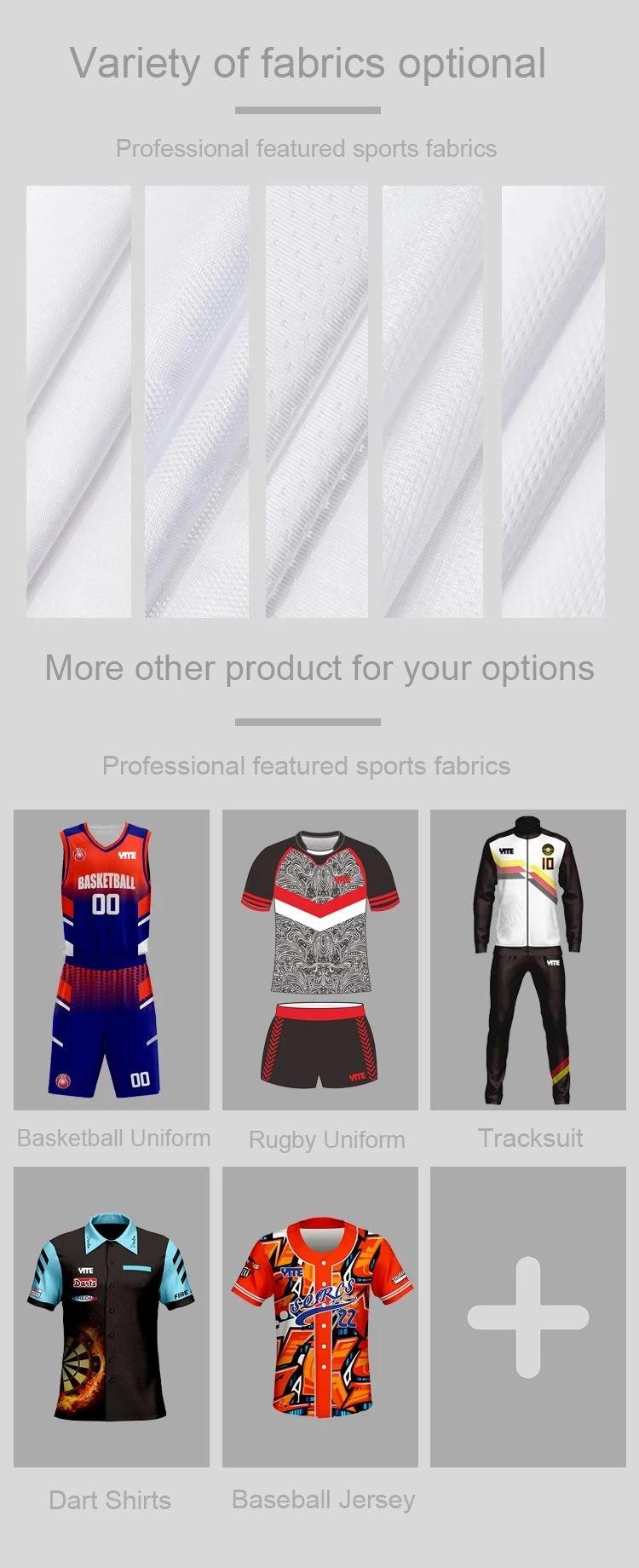 Variety of fabrics optional Variety of fabrics optional